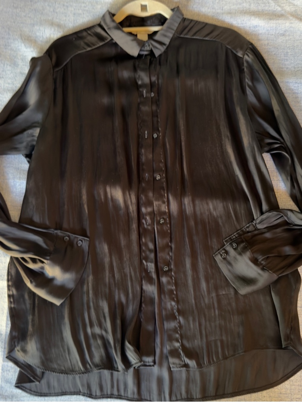H&M Black Satin Button-Front Blouse
